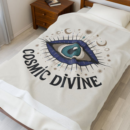 Cosmic Divine Velveteen Plush Blanket — Mystical Eye Throw for Astrology & Spiritual Gifts