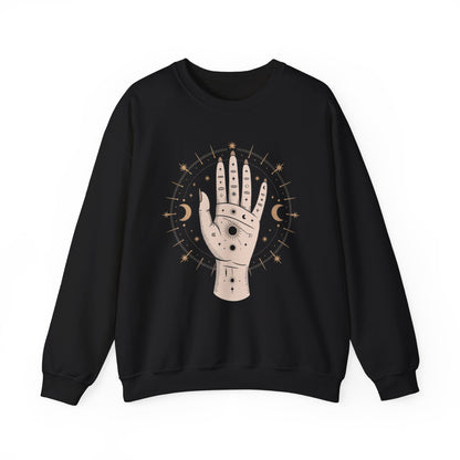 Mystic Palmistry Sweatshirt — Hand with All-Seeing Eye Crewneck